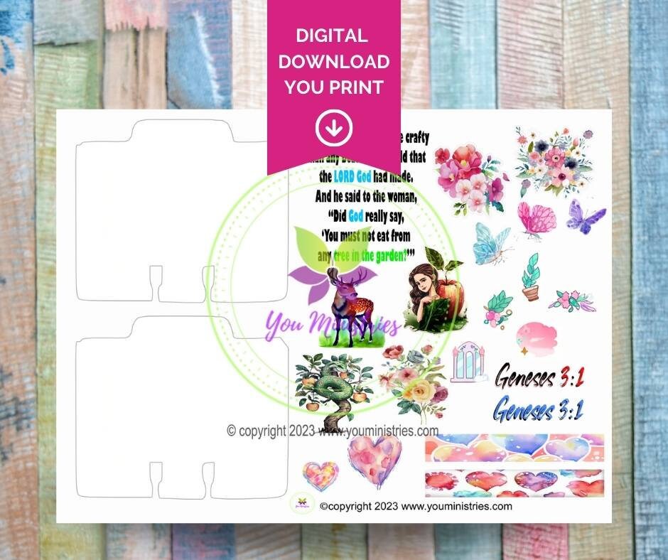Eve Women of the Bible series, Bible Journaling Stickers, Micro Bible Card, Bible Insert, Bible Pocket, Printable, Digital Download