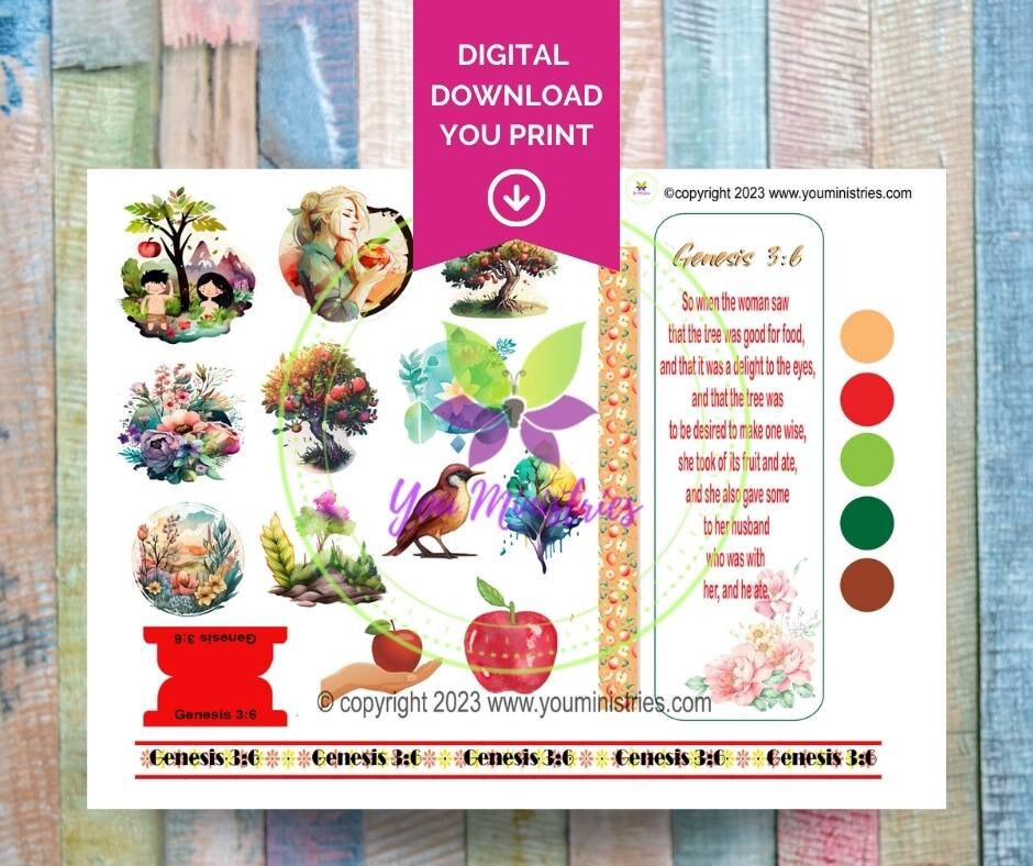 Eve Women of the Bible series, Bible Journaling Stickers, Micro Bible Card, Bible Insert, Bible Pocket, Printable, Digital Download