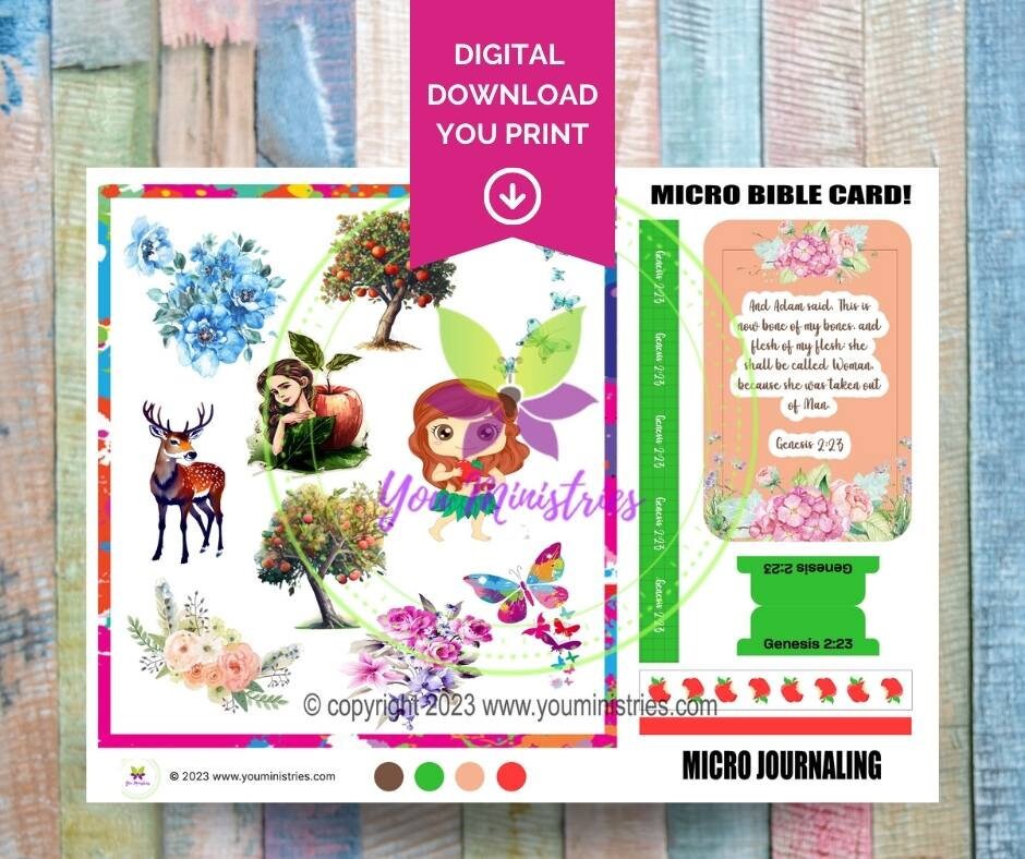 Eve Women of the Bible series, Bible Journaling Stickers, Micro Bible Card, Bible Insert, Bible Pocket, Printable, Digital Download