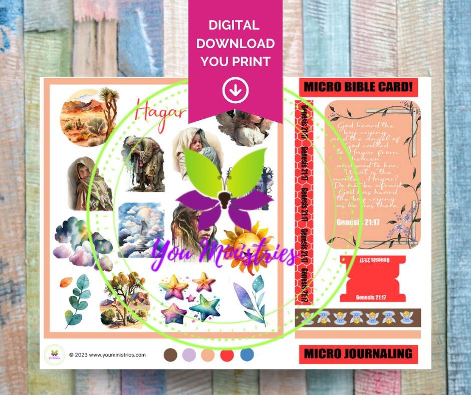 Hagar Women of the Bible series, Bible Journaling Stickers, Micro Bible Card, Bible Insert, Bible Pocket, Printable, Digital Download