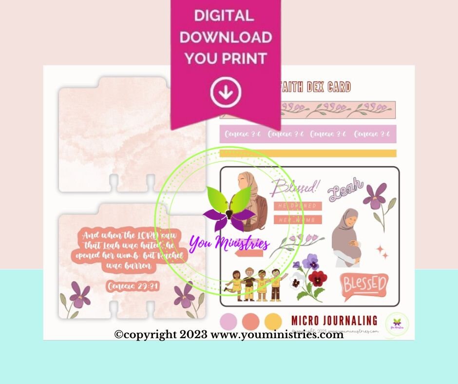 Leah Women of the Bible series, Bible Journaling Stickers, Micro Bible Card, Bible Insert, Bible Pocket, Printable, Digital Download