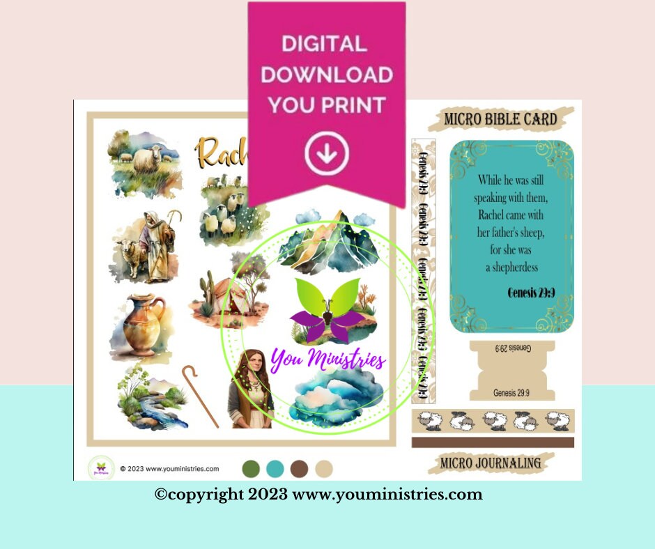 Rachel Women of the Bible series, Bible Journaling Stickers, Micro Bible Card, Bible Insert, Bible Pocket, Printable, Digital Download