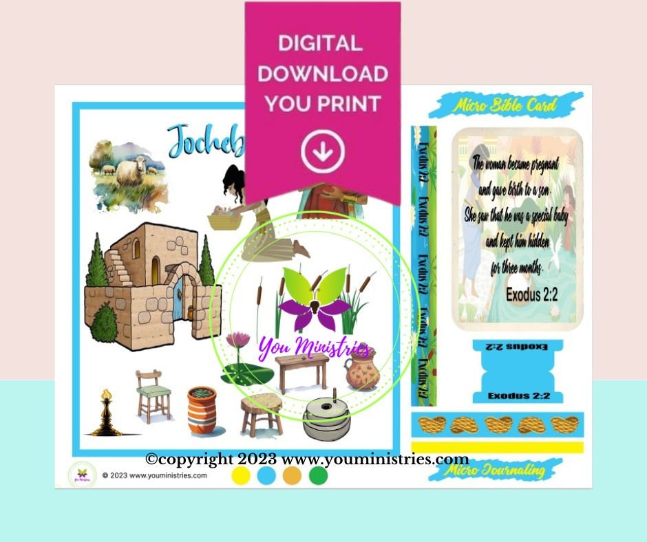 Jochebed, Women of the Bible, Bible Journaling Stickers, Micro Bible Card, Bible Insert, Bible Pocket, Printable, Digital Download