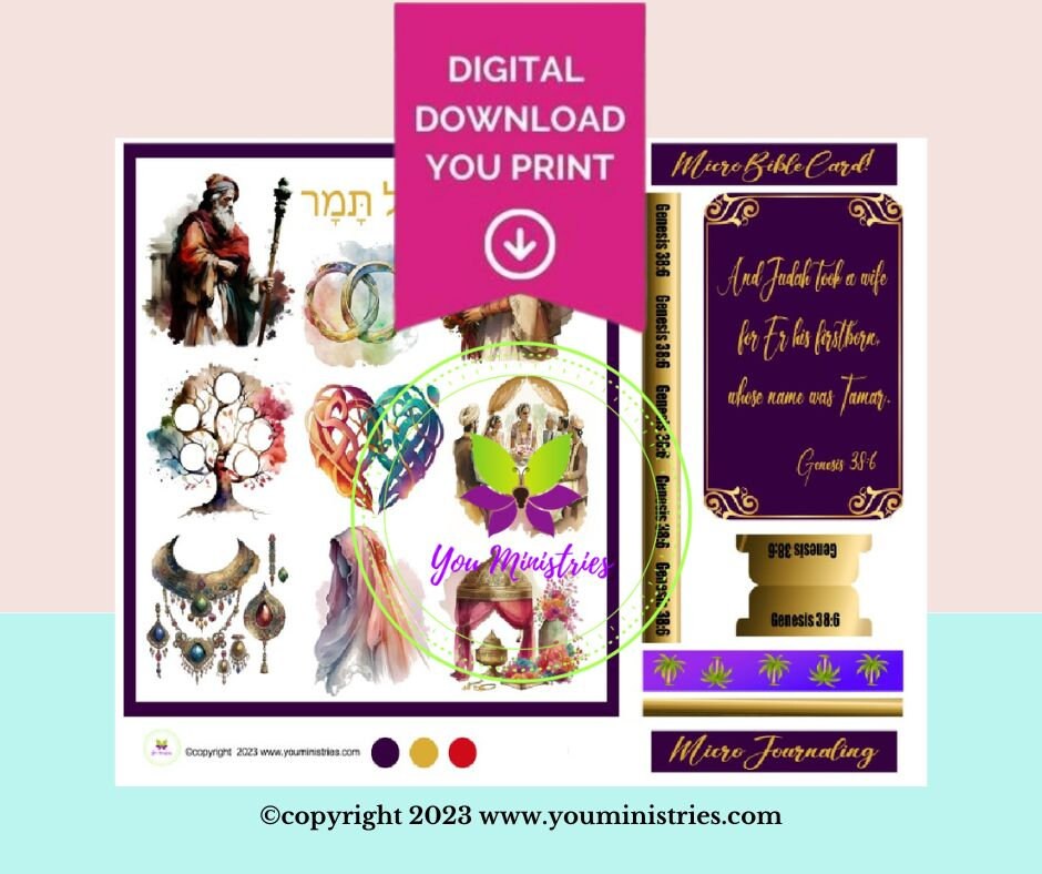 Tamar, Women of the Bible, Bible Journaling Stickers, Micro Bible Card, Bible Insert, Bible Pocket, Printable, Digital Download