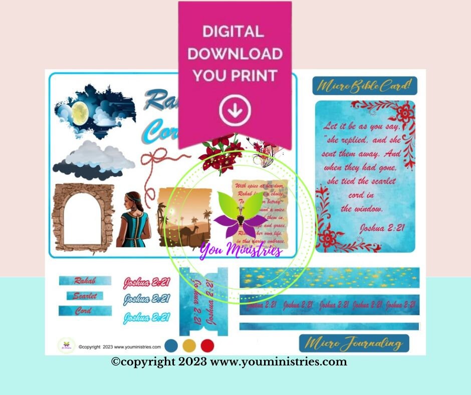 Rahab, Women of the Bible, Bible Journaling Stickers, Micro Bible Card, Bible Insert, Bible Pocket, Printable, Digital Download