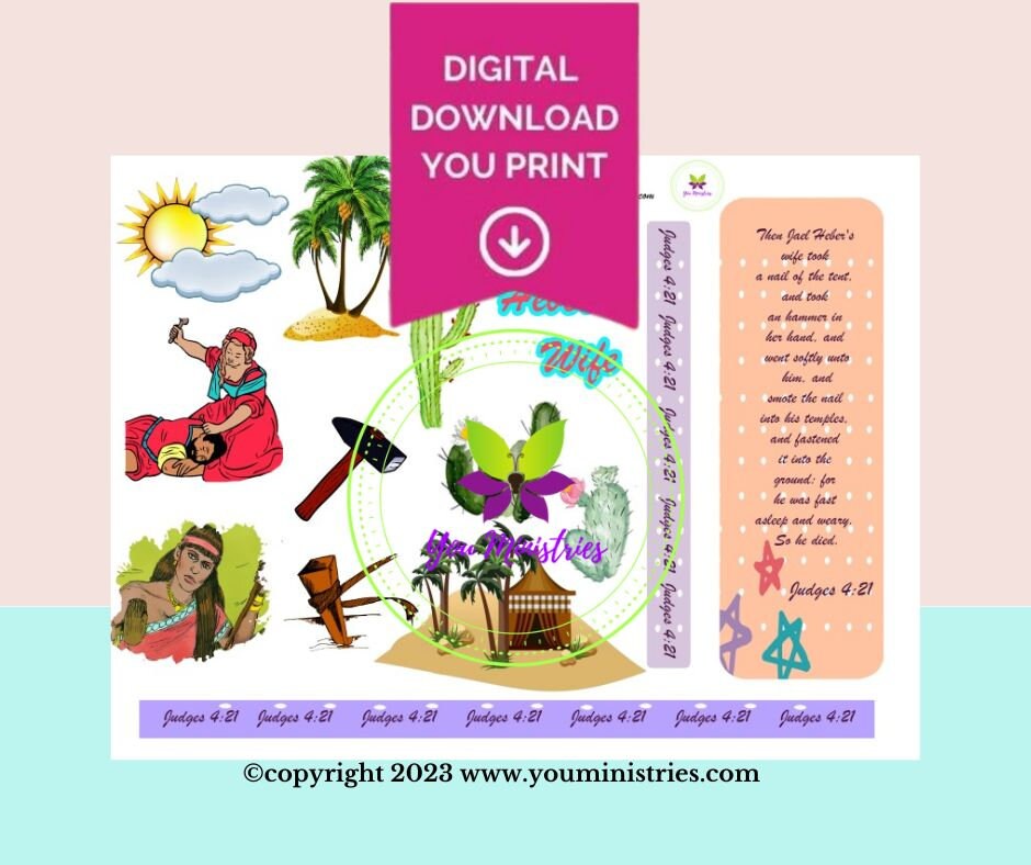 Jael, Women of the Bible, Bible Journaling Stickers, Micro Bible Card, Bible Insert, Bible Pocket, Printable, Digital Download