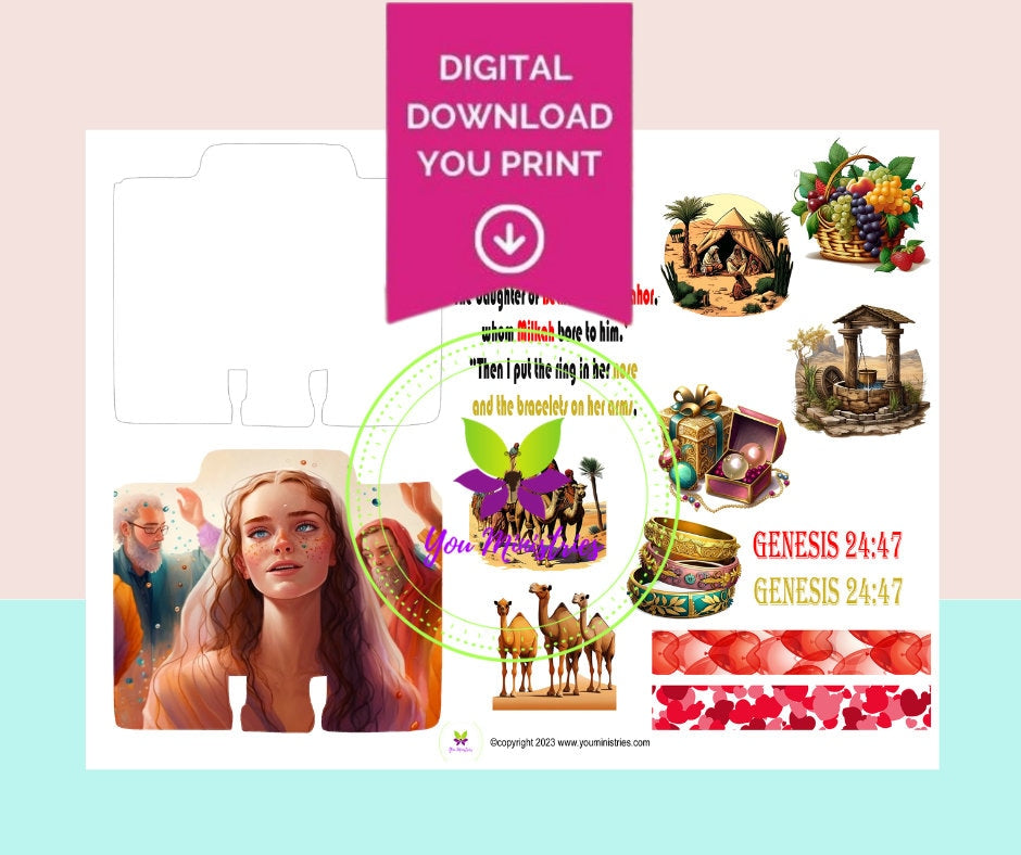 Rebekah Women of the Bible series, Bible Journaling Stickers, Micro Bible Card, Bible Insert, Bible Pocket, Printable, Digital Download