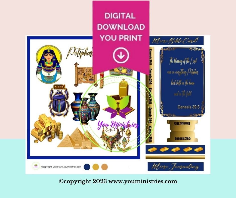 Potiphar's Wife, Women of the Bible, Bible Journaling Stickers, Micro Bible Card, Bible Insert, Bible Pocket, Printable, Digital Download