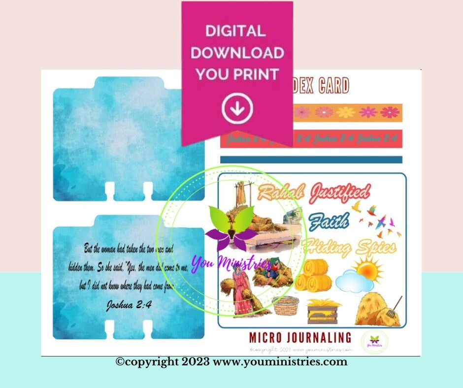 Rahab, Women of the Bible, Bible Journaling Stickers, Micro Bible Card, Bible Insert, Bible Pocket, Printable, Digital Download