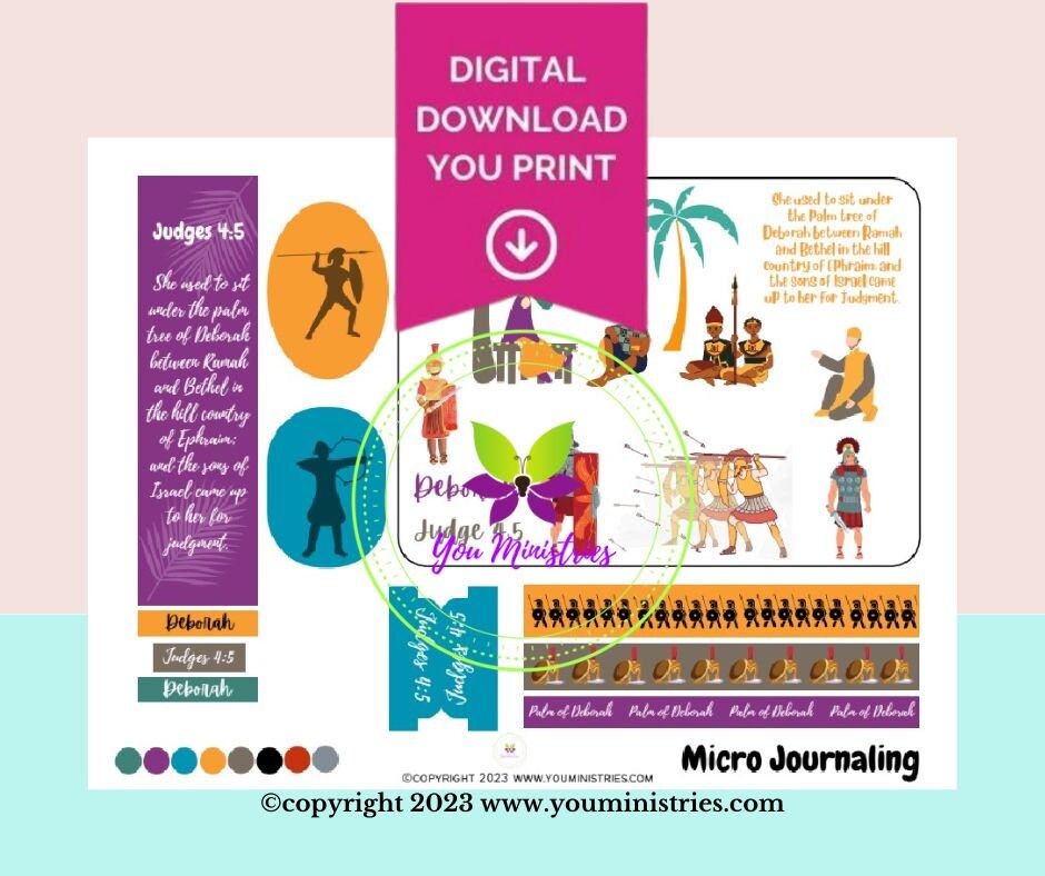 Deborah, Women of the Bible, Bible Journaling Stickers, Micro Bible Card, Bible Insert, Bible Pocket, Printable, Digital Download