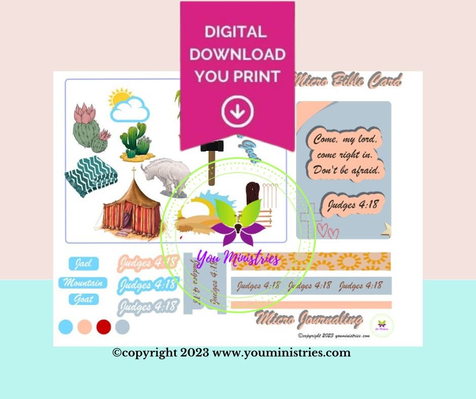 Jael, Women of the Bible, Bible Journaling Stickers, Micro Bible Card, Bible Insert, Bible Pocket, Printable, Digital Download