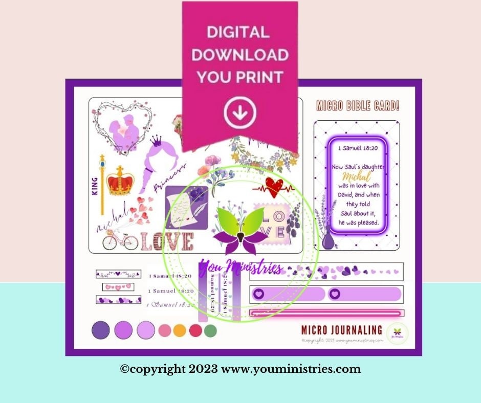 Michal, Women of the Bible, Bible Journaling Stickers, Micro Bible Card, Bible Insert, Bible Pocket, Printable, Digital Download