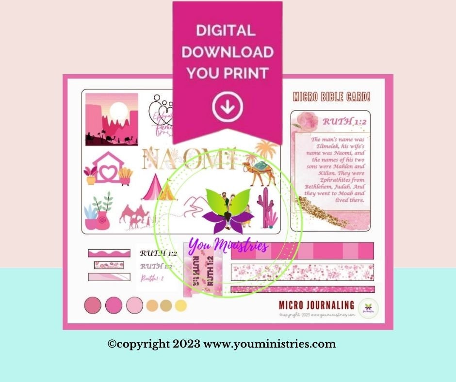 Naomi, Women of the Bible, Bible Journaling Stickers, Micro Bible Card, Bible Insert, Bible Pocket, Printable, Digital Download