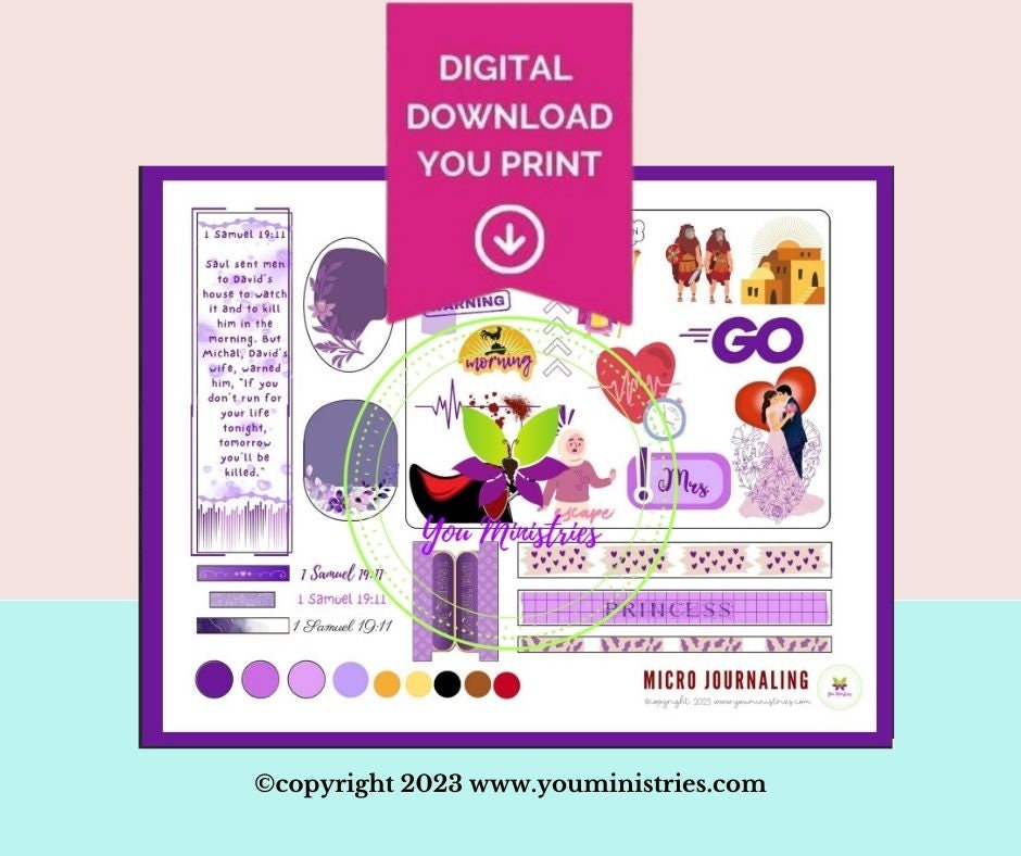 Michal, Women of the Bible, Bible Journaling Stickers, Micro Bible Card, Bible Insert, Bible Pocket, Printable, Digital Download
