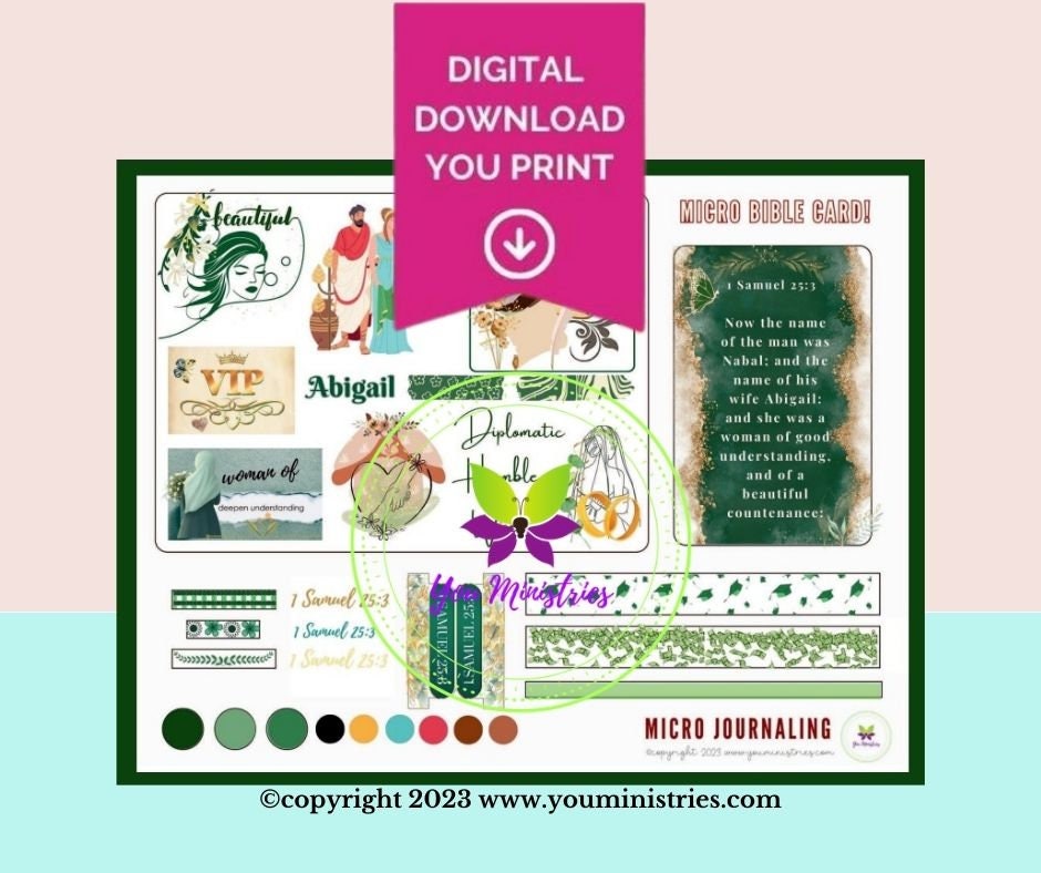 Abigail, Women of the Bible, Bible Journaling Stickers, Micro Bible Card, Bible Insert, Bible Pocket, Printable, Digital Download