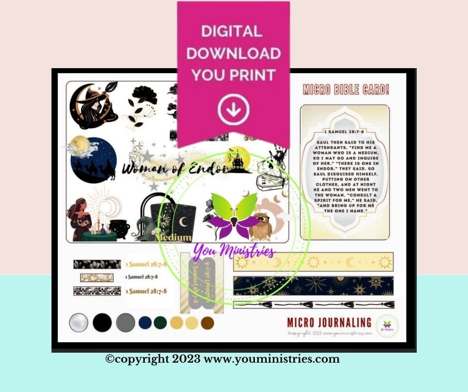 Woman of Endor, Women of the Bible, Bible Journaling Stickers, Micro Bible Card, Bible Insert, Bible Pocket, Printable, Digital Download