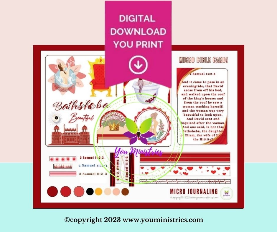 Bathsheba, Women of the Bible, Bible Journaling Stickers, Micro Bible Card, Bible Insert, Bible Pocket, Printable, Digital Download