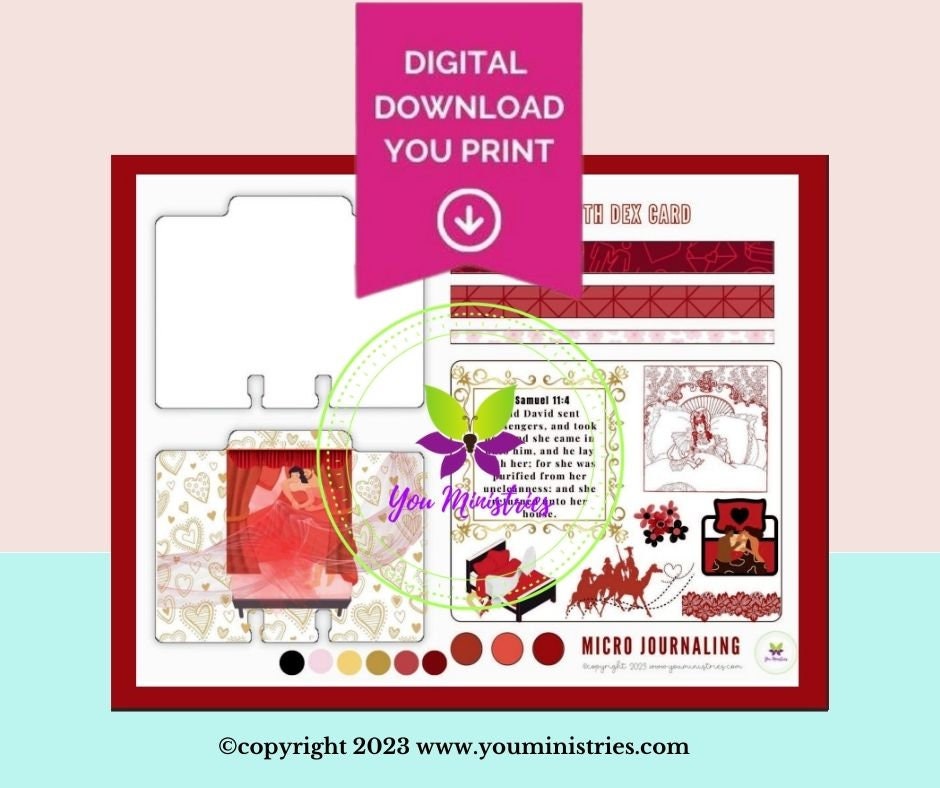 Bathsheba, Women of the Bible, Bible Journaling Stickers, Micro Bible Card, Bible Insert, Bible Pocket, Printable, Digital Download