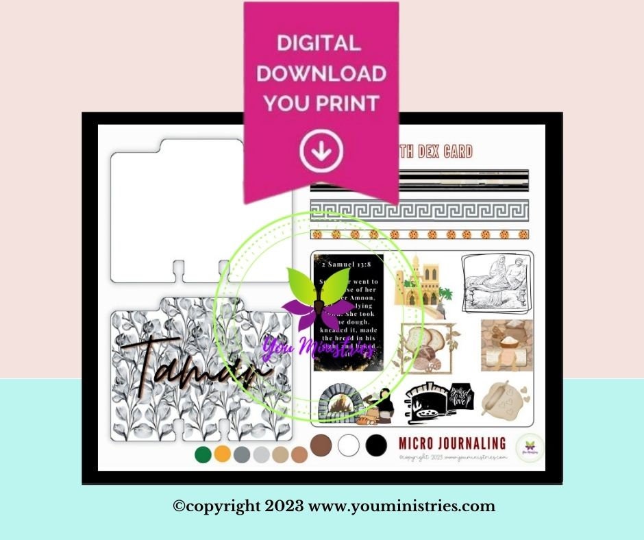 Tamar (King David), Women of the Bible, Bible Journaling Stickers, Micro Bible Card, Bible Insert, Bible Pocket, Printable, Digital Download