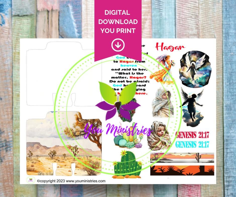 Hagar Women of the Bible series, Bible Journaling Stickers, Micro Bible Card, Bible Insert, Bible Pocket, Printable, Digital Download