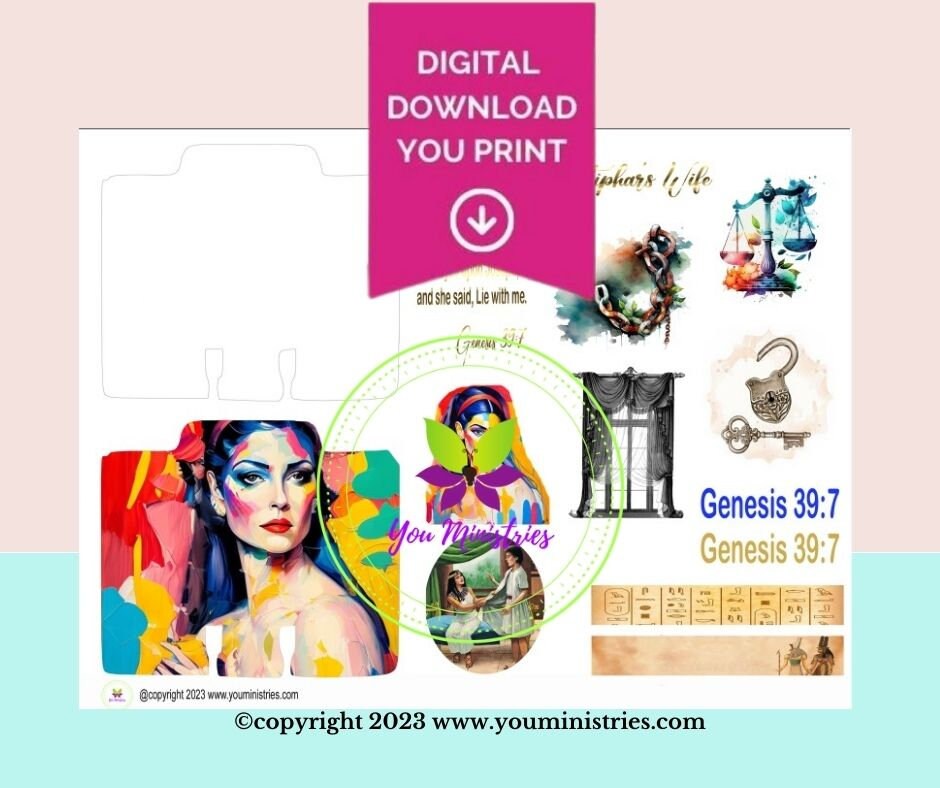 Potiphar's Wife, Women of the Bible, Bible Journaling Stickers, Micro Bible Card, Bible Insert, Bible Pocket, Printable, Digital Download