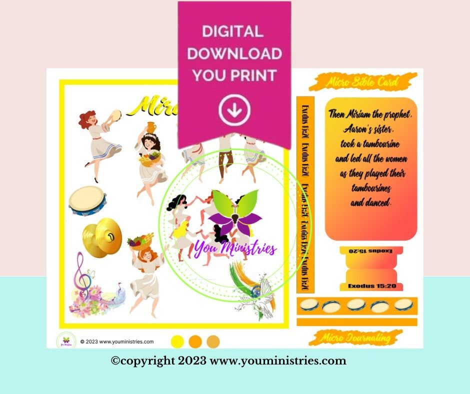 Miriam, Women of the Bible, Bible Journaling Stickers, Micro Bible Card, Bible Insert, Bible Pocket, Printable, Digital Download