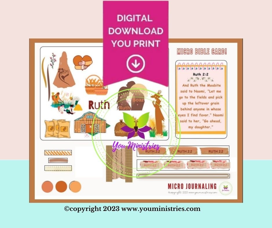 Ruth, Women of the Bible, Bible Journaling Stickers, Micro Bible Card, Bible Insert, Bible Pocket, Printable, Digital Download