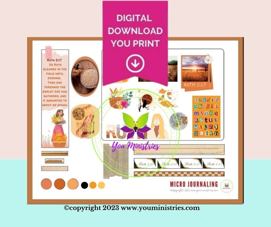 Ruth, Women of the Bible, Bible Journaling Stickers, Micro Bible Card, Bible Insert, Bible Pocket, Printable, Digital Download