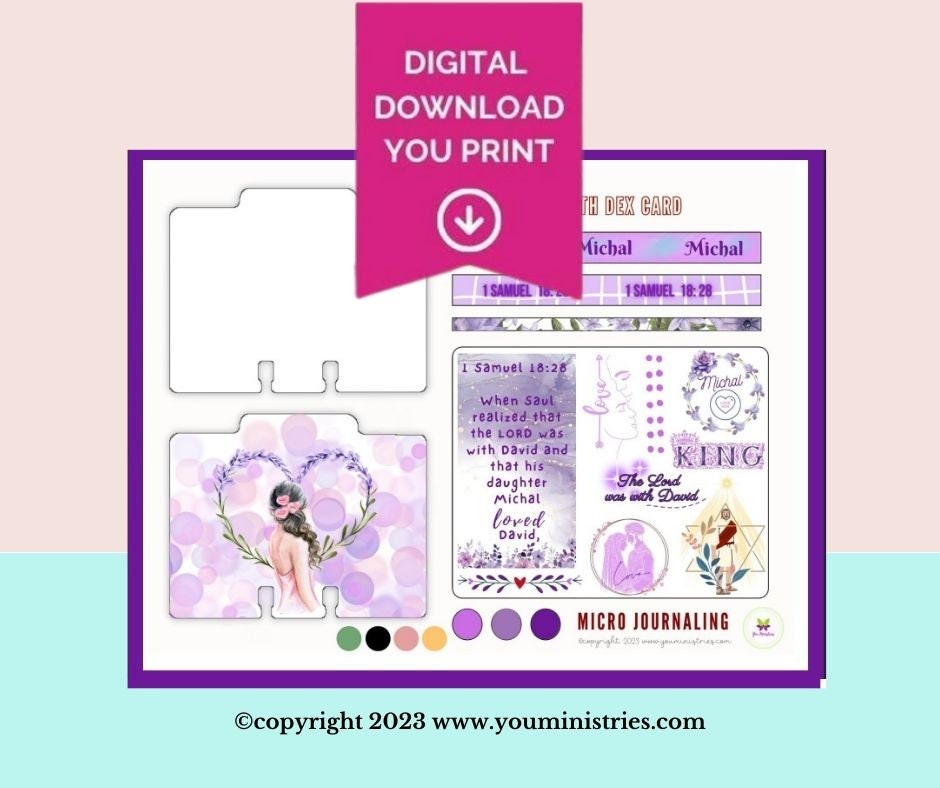 Michal, Women of the Bible, Bible Journaling Stickers, Micro Bible Card, Bible Insert, Bible Pocket, Printable, Digital Download