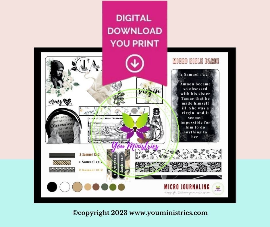 Tamar (King David), Women of the Bible, Bible Journaling Stickers, Micro Bible Card, Bible Insert, Bible Pocket, Printable, Digital Download